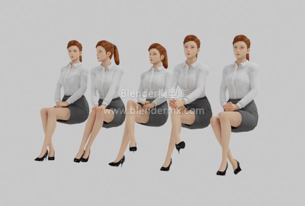各种坐姿白衬衣职场女性