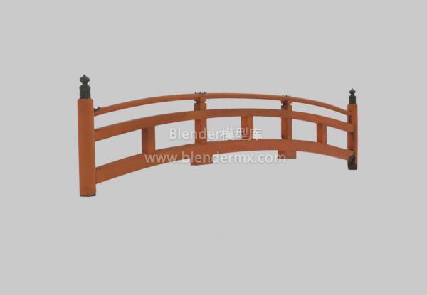 红色日式木工桥护栏扶手