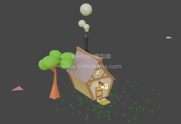 (lowpoly)纸飞机飞过小屋