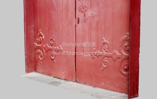 红色拱形木门