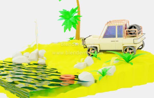 lowpoly海滩汽车
