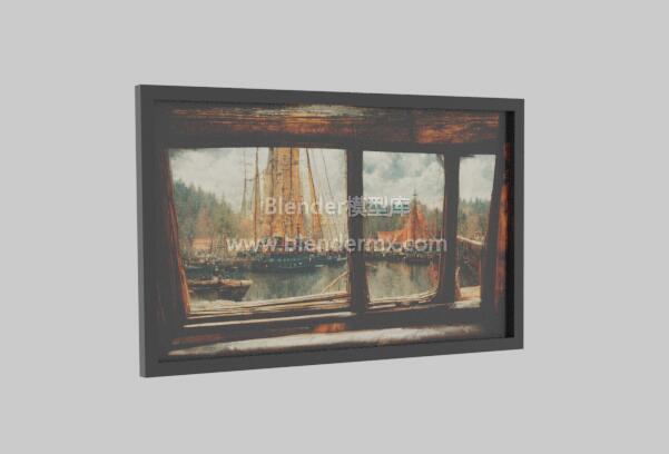 窗外帆船油画装饰画框挂画