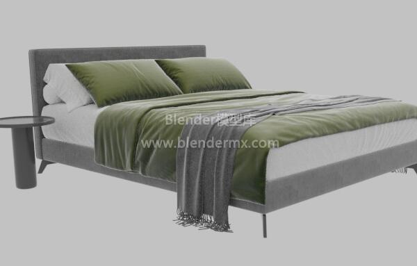 绿灰色双人床床铺
